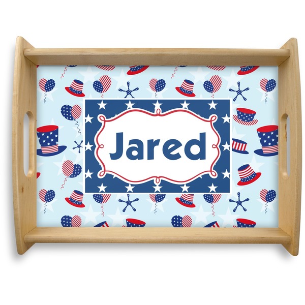 Custom Patriotic Celebration Natural Wooden Tray - Large (Personalized)