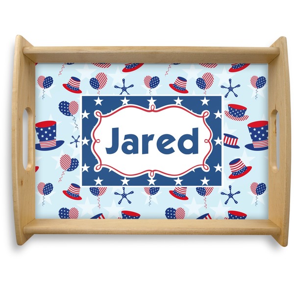 Custom Patriotic Celebration Natural Wooden Tray - Large (Personalized)