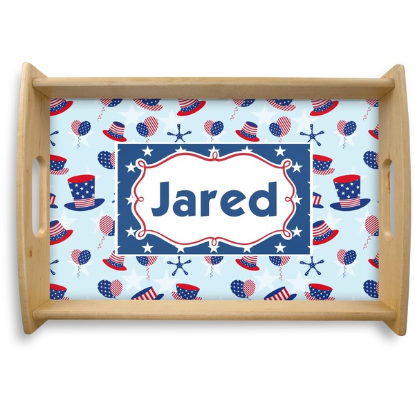 Custom Patriotic Celebration Natural Wooden Tray - Small (Personalized)