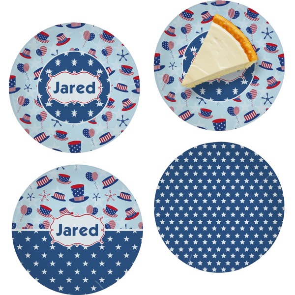 Custom Patriotic Celebration Set of 4 Glass Appetizer / Dessert Plate 8" (Personalized)