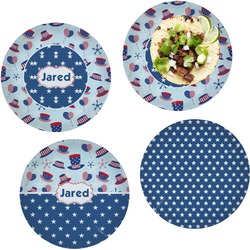 Patriotic Celebration Set of 4 Glass Lunch / Dinner Plate 10" (Personalized)