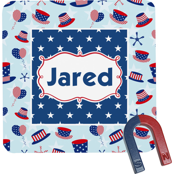 Custom Patriotic Celebration Square Fridge Magnet (Personalized)