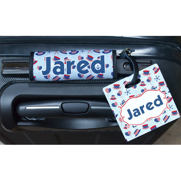 Patriotic Celebration Square Luggage Tag & Handle Wrap - In Context