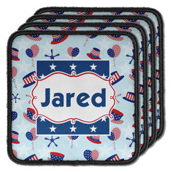 Patriotic Celebration Iron On Square Patches - Set of 4 w/ Name or Text