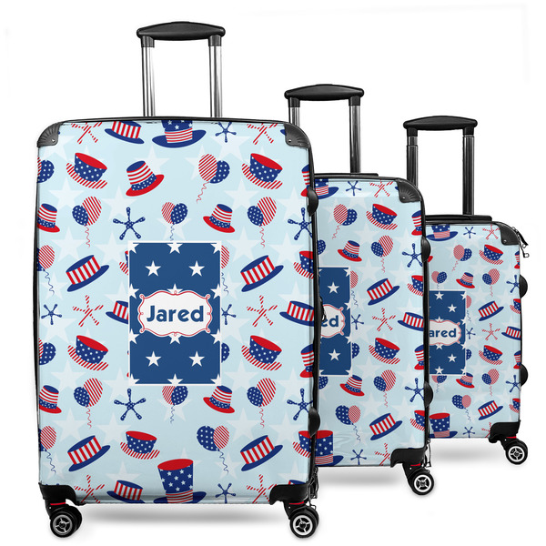 Custom Patriotic Celebration 3 Piece Luggage Set - 20" Carry On, 24" Medium Checked, 28" Large Checked (Personalized)