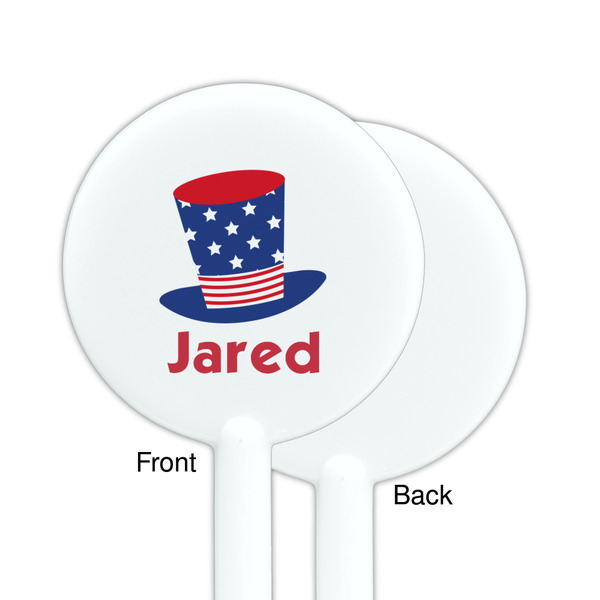 Patriotic Celebration White Plastic 5.5" Stir Stick - Single Sided - Round - Front & Back