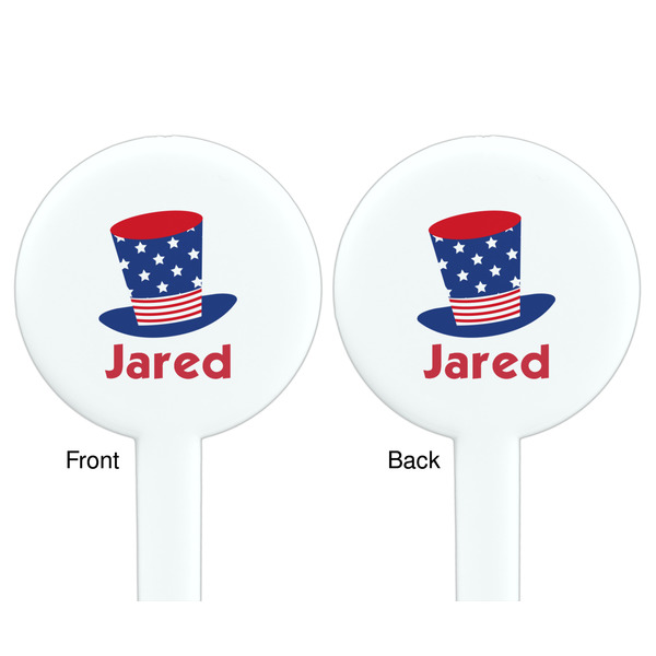 Patriotic Celebration White Plastic 7" Stir Stick - Double Sided - Round - Front & Back