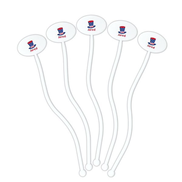 Patriotic Celebration White Plastic 7" Stir Stick - Oval - Fan