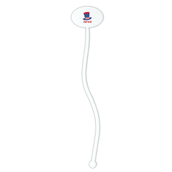 Patriotic Celebration White Plastic 7" Stir Stick - Oval - Single Stick