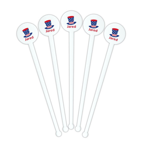 Patriotic Celebration White Plastic 7" Stir Stick - Round - Fan View