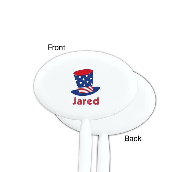 Patriotic Celebration White Plastic 7" Stir Stick - Single Sided - Oval - Front & Back