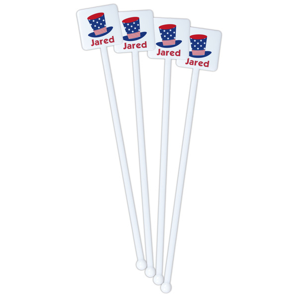 Patriotic Celebration White Plastic Stir Stick - Double Sided - Square - Front