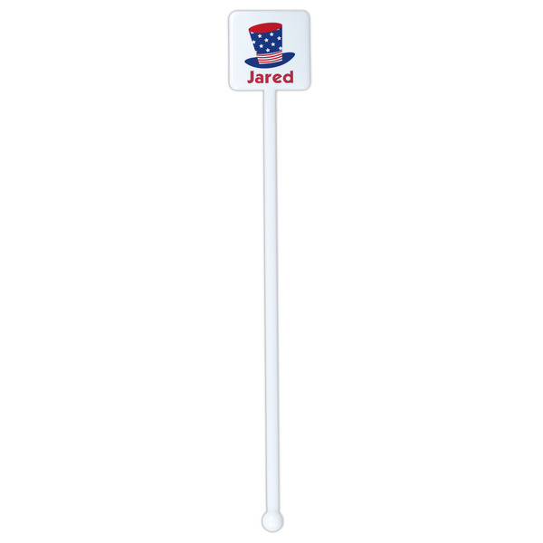Patriotic Celebration White Plastic Stir Stick - Single Sided - Square - Single Stick