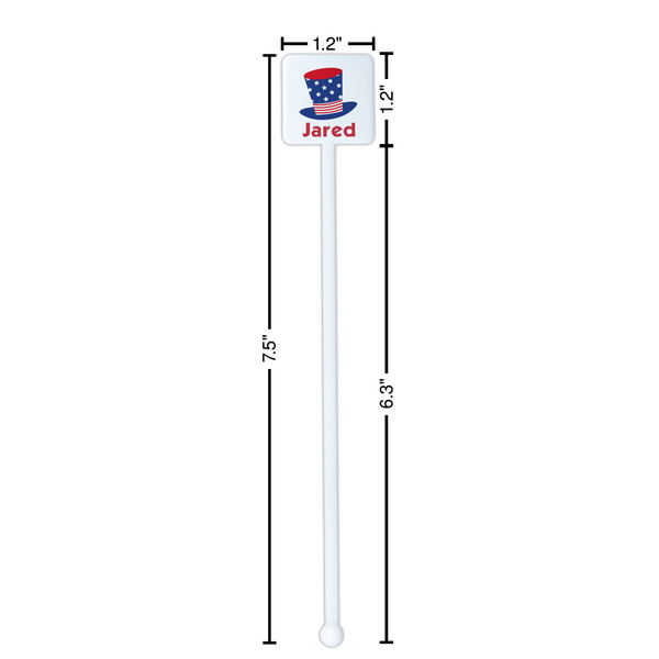 Patriotic Celebration White Plastic Stir Stick - Square - Dimensions