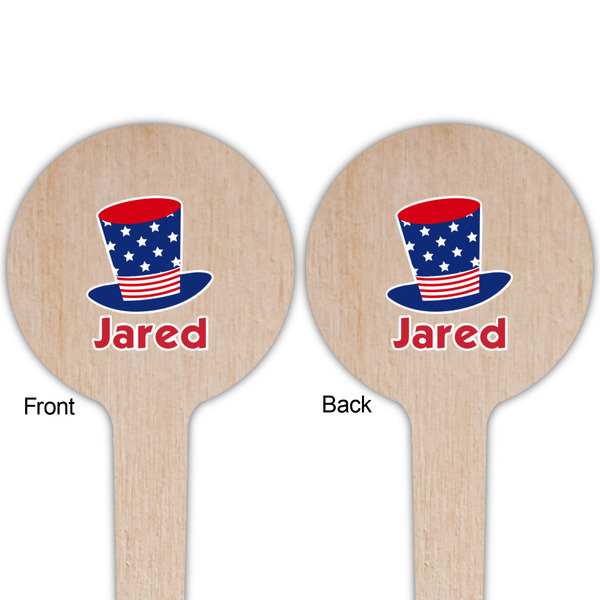 Patriotic Celebration Wooden 4" Food Pick - Round - Double Sided - Front & Back