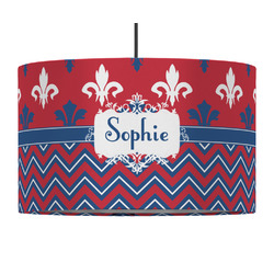 Patriotic Fleur de Lis 12" Drum Pendant Lamp - Fabric (Personalized)