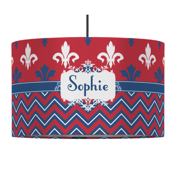 Custom Patriotic Fleur de Lis 12" Drum Pendant Lamp - Fabric (Personalized)