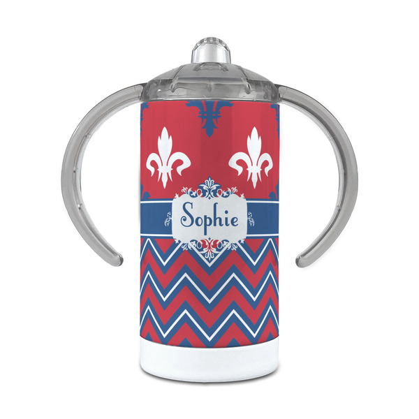 Custom Patriotic Fleur de Lis 12 oz Stainless Steel Sippy Cup (Personalized)