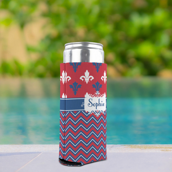 Patriotic Fleur de Lis Can Cooler - Tall 12oz - In Context
