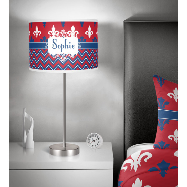 Patriotic Fleur de Lis 13 inch drum lamp shade - in room