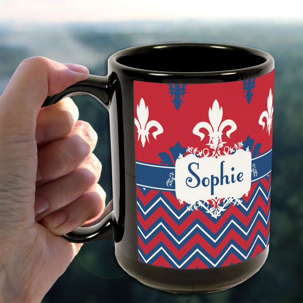 Patriotic Fleur de Lis 15oz. Black Mug - LIFESTYLE