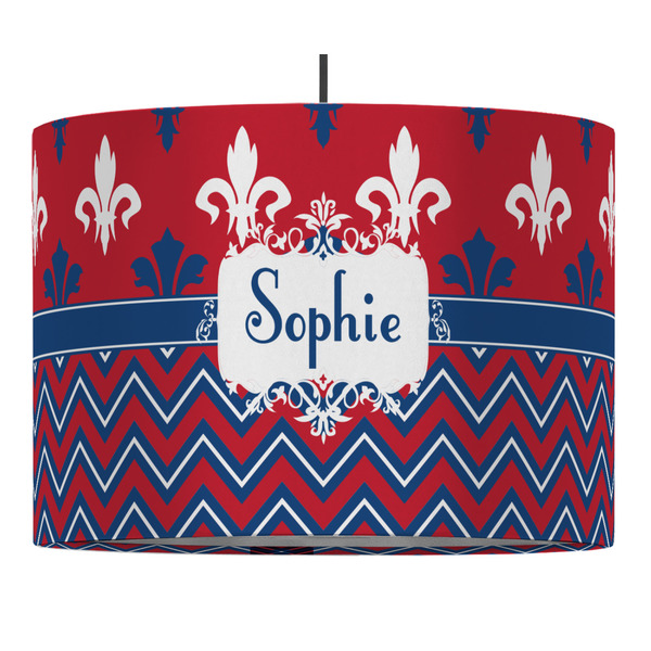 Custom Patriotic Fleur de Lis 16" Drum Pendant Lamp - Fabric (Personalized)