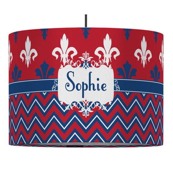 Patriotic Fleur de Lis 16" Drum Lampshade - PENDANT (Fabric)