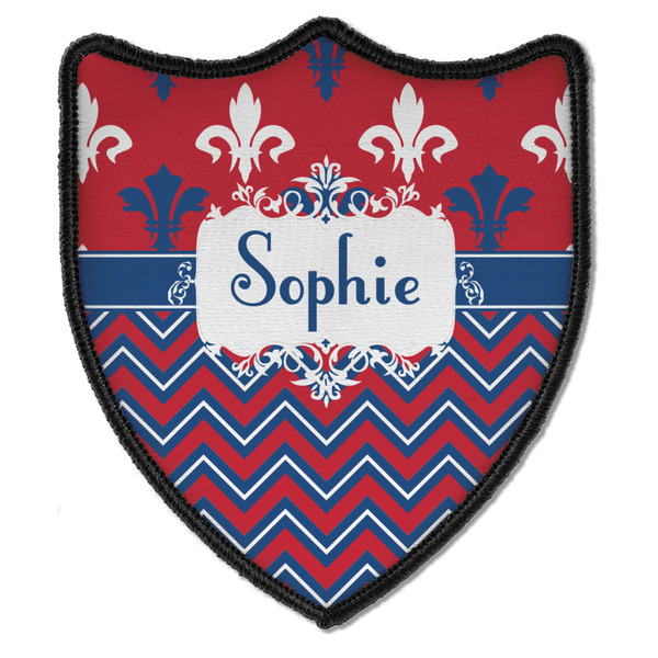 Custom Patriotic Fleur de Lis Iron On Shield Patch B w/ Name or Text