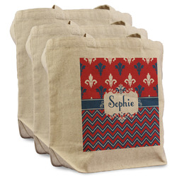 Patriotic Fleur de Lis Reusable Cotton Grocery Bags - Set of 3 (Personalized)