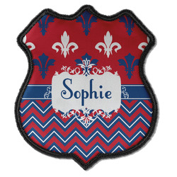 Patriotic Fleur de Lis Iron On Shield Patch C w/ Name or Text
