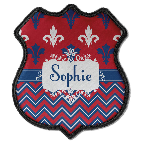 Custom Patriotic Fleur de Lis Iron On Shield Patch C w/ Name or Text