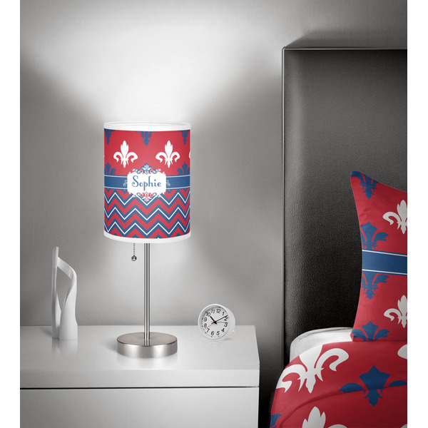 Patriotic Fleur de Lis 7 inch drum lamp shade - in room