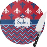 Patriotic Fleur de Lis Round Glass Cutting Board - Small (Personalized)