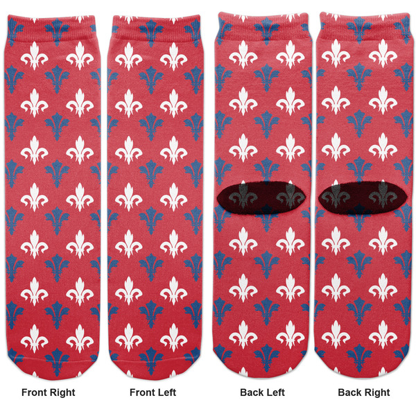 Patriotic Fleur de Lis Adult Crew Socks - Double Pair - Front and Back - Apvl