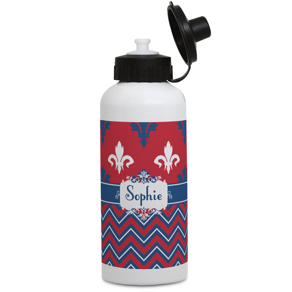 Custom Patriotic Fleur de Lis Water Bottles - Aluminum - 20 oz - White (Personalized)