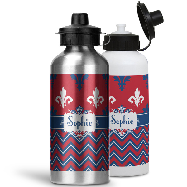 Patriotic Fleur de Lis Aluminum Water Bottles - MAIN (white &silver)