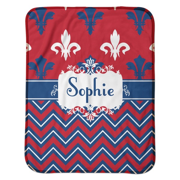 Patriotic Fleur de Lis Baby Sherpa Blanket - Flat