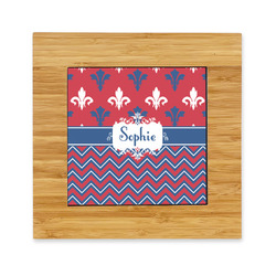 Patriotic Fleur de Lis Bamboo Trivet with Ceramic Tile Insert (Personalized)