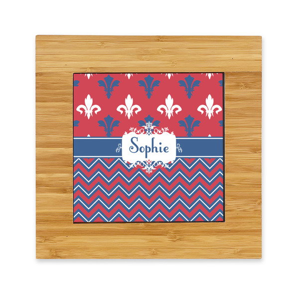 Custom Patriotic Fleur de Lis Bamboo Trivet with Ceramic Tile Insert (Personalized)