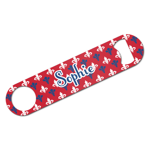 Custom Patriotic Fleur de Lis Bar Bottle Opener w/ Name or Text