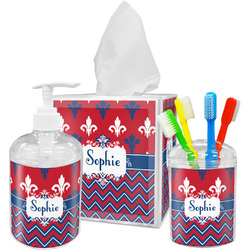 Patriotic Fleur de Lis Acrylic Bathroom Accessories Set w/ Name or Text