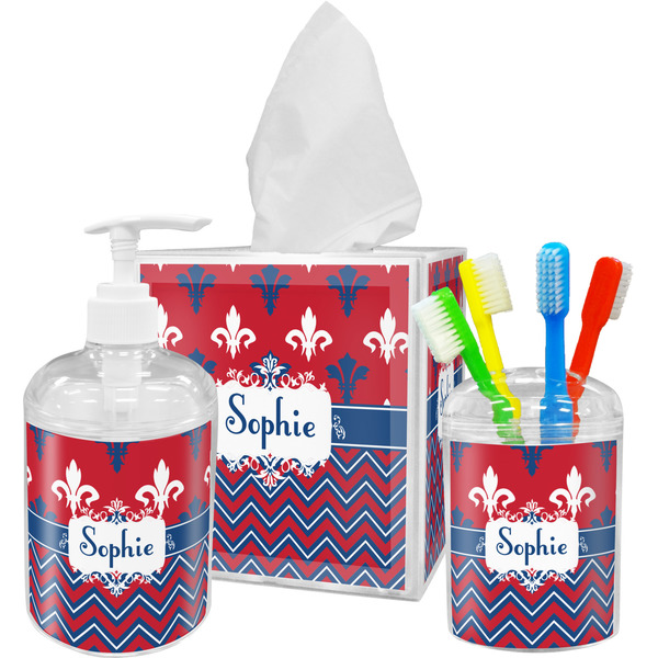 Patriotic Fleur de Lis Bathroom Accessories Set (Personalized)