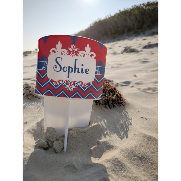 Patriotic Fleur de Lis Beach Spiker white on beach with sand