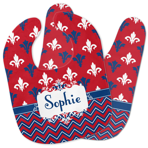 Custom Patriotic Fleur de Lis Baby Bib w/ Name or Text
