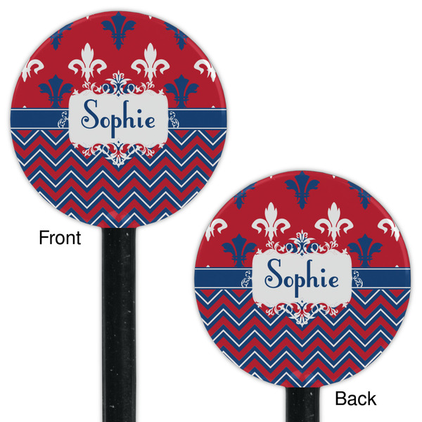 Patriotic Fleur de Lis Black Plastic 5.5" Stir Stick - Double Sided - Round - Front & Back