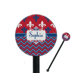 Patriotic Fleur de Lis 5.5" Round Plastic Stir Sticks - Black - Single Sided (Personalized)