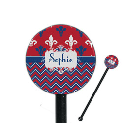 Patriotic Fleur de Lis 5.5" Round Plastic Stir Sticks - Black - Single Sided (Personalized)