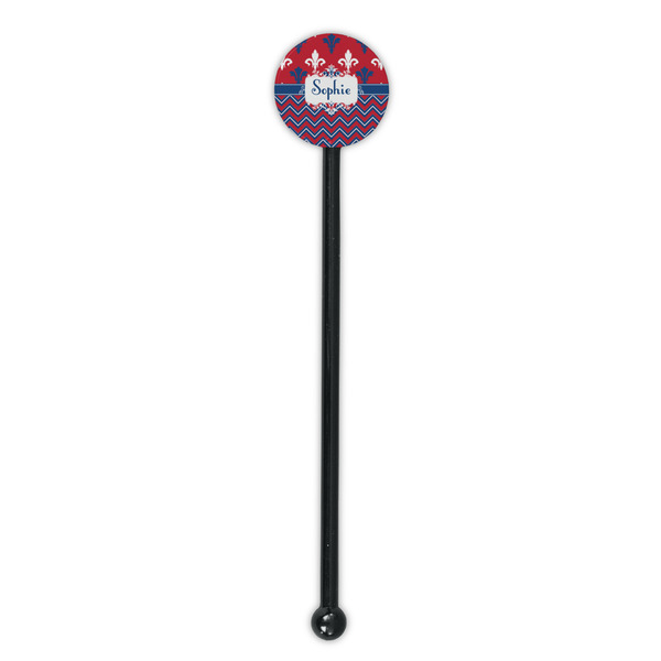 Patriotic Fleur de Lis Black Plastic 5.5" Stir Stick - Round - Single Stick
