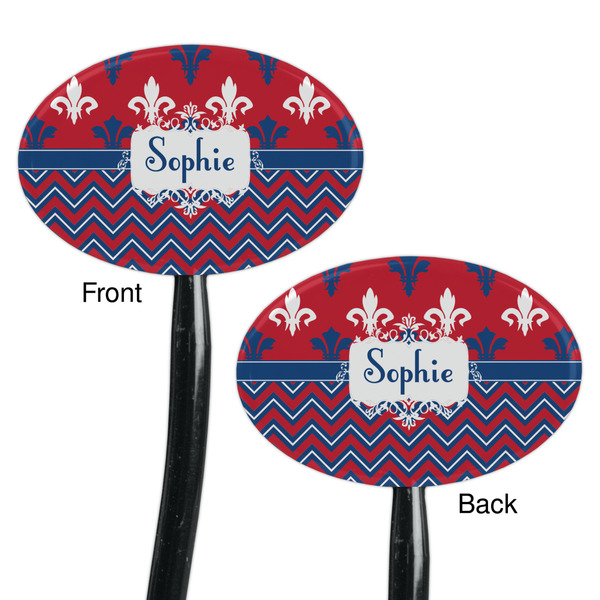 Patriotic Fleur de Lis Black Plastic 7" Stir Stick - Double Sided - Oval - Front & Back