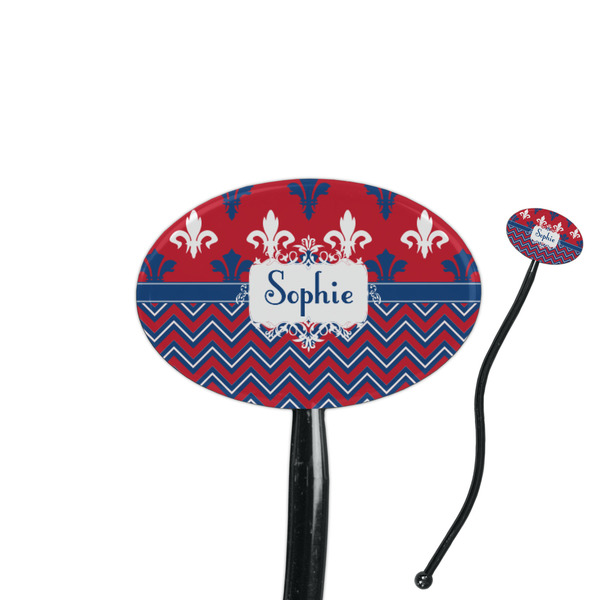 Custom Patriotic Fleur de Lis 7" Oval Plastic Stir Sticks - Black - Double Sided (Personalized)